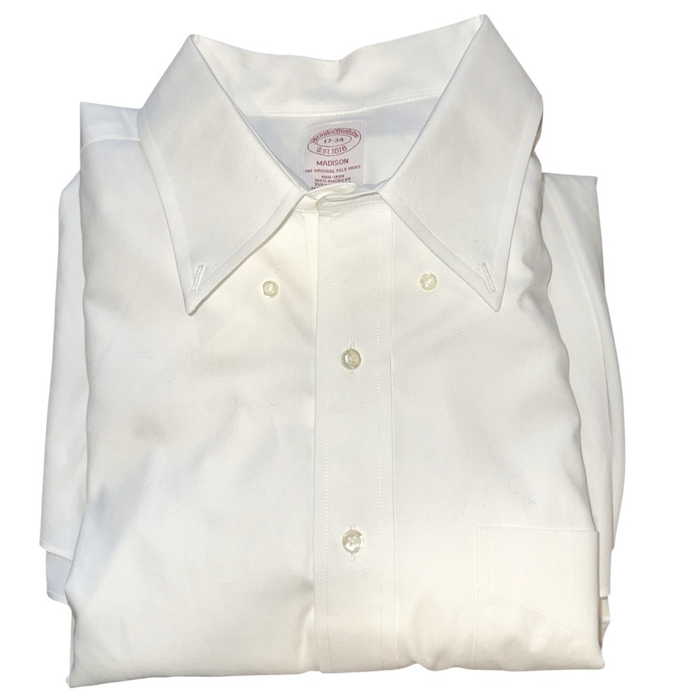 Brooks Brothers Madison Shirt 17-34 White Supima Cotton Non-Iron Mens Dress